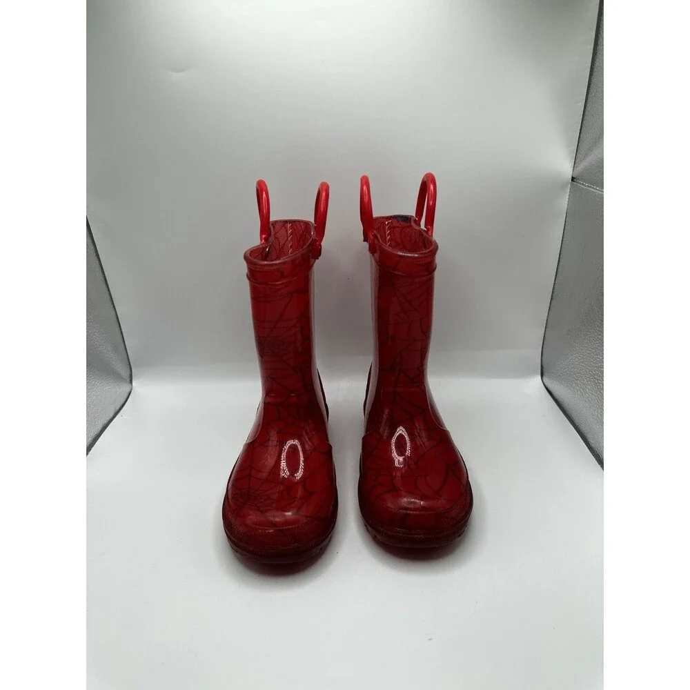 Spider-Man Toddler Size 8 Red Rain Boots Marvel Spiderman Handles Unisex Lot